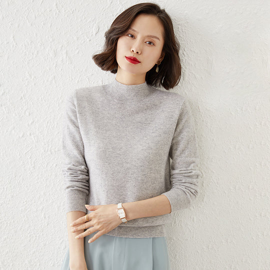 Damen Luxuriöser Kaschmir-Feinstrickpullover mit Stehkragen Nord Taschen