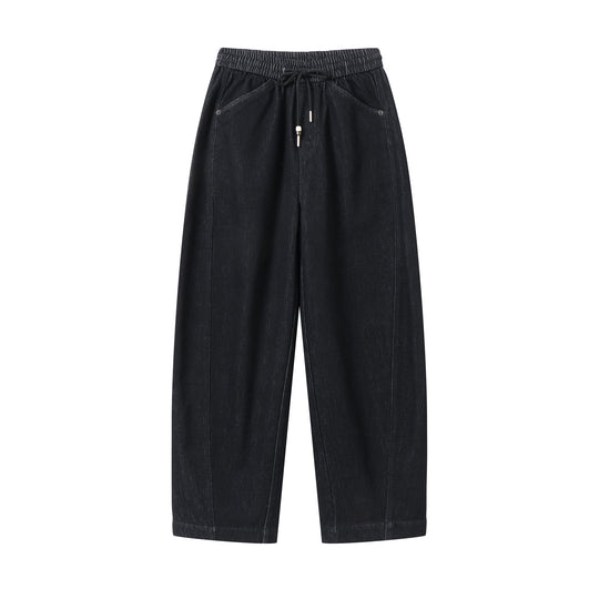 Damen weite Cropped-Denimhose mit elastischem Bund, Tunnelzug und Eingrifftaschen Nord Taschen