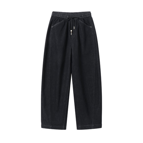 Damen weite Cropped-Denimhose mit elastischem Bund, Tunnelzug und Eingrifftaschen Nord Taschen