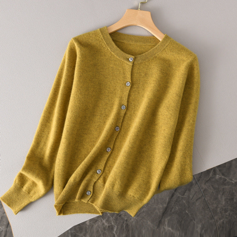 Damen Leichter Rundhals-Knopfcardigan in Kaschmiroptik mit feiner Rippkante und lässiger Silhouette Nord Taschen
