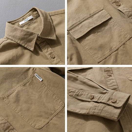 Herren Casual-Hemdjacke aus schwerem Baumwoll-Twill mit asymmetrischen Brusttaschen und kastigem Schnitt Nord Taschen