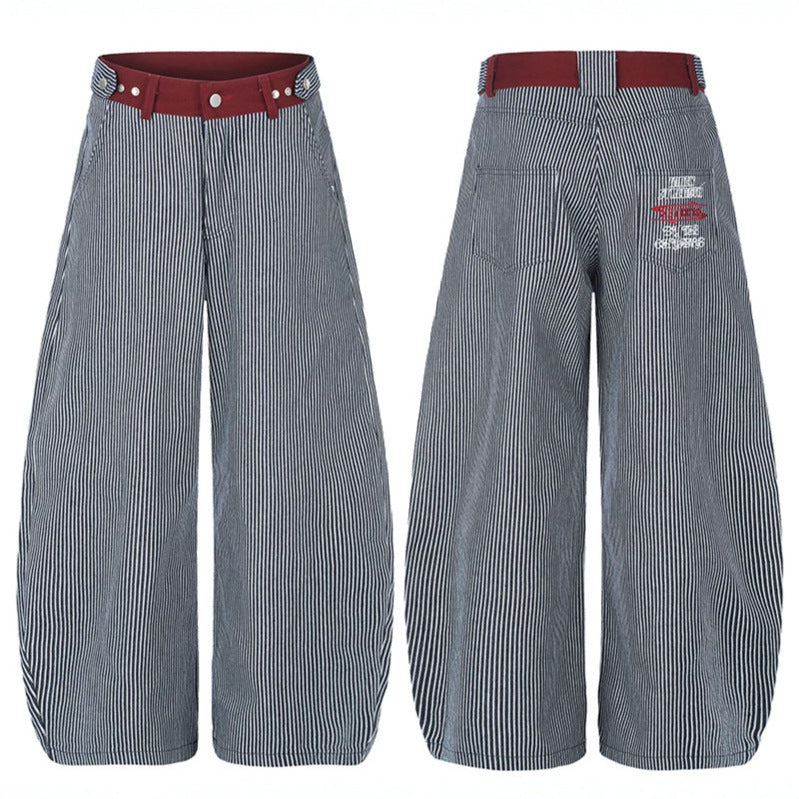 Damen Weite High‑Waist Palazzo-Culotte mit maritimem Nadelstreifen und kontrastierendem Bunddetail Nord Taschen