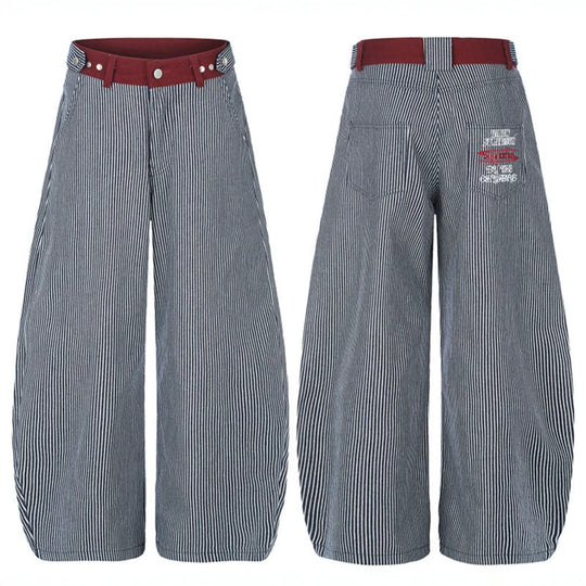 Damen Weite High‑Waist Palazzo-Culotte mit maritimem Nadelstreifen und kontrastierendem Bunddetail Nord Taschen
