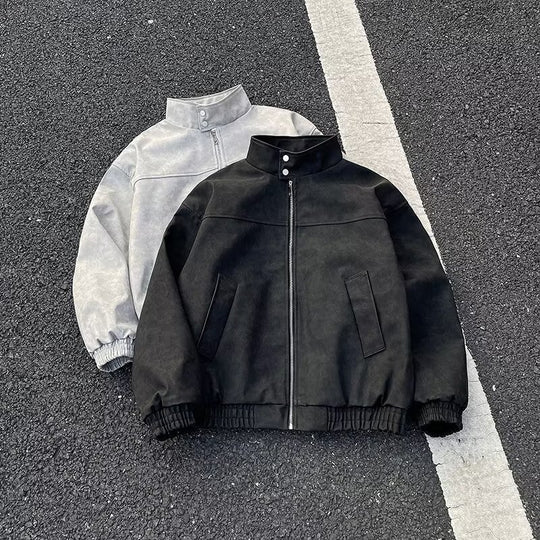 Unisex Kurz geschnittene Oversize-Bomberjacke mit Stehkragen und elastischem Saum Nord Taschen