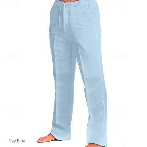 Herren leichte Freizeit-Hose im Leinenlook mit Tunnelzugbund, geradem Bein und atmungsaktivem Material Nord Taschen