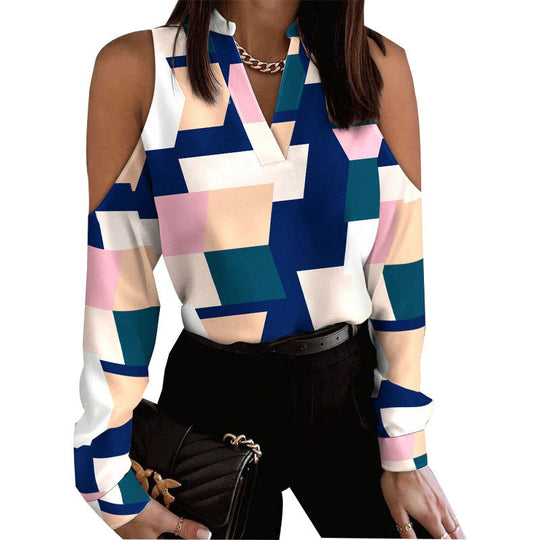 Damen Bluse mit schulterfreier Verarbeitung und floralem Druck