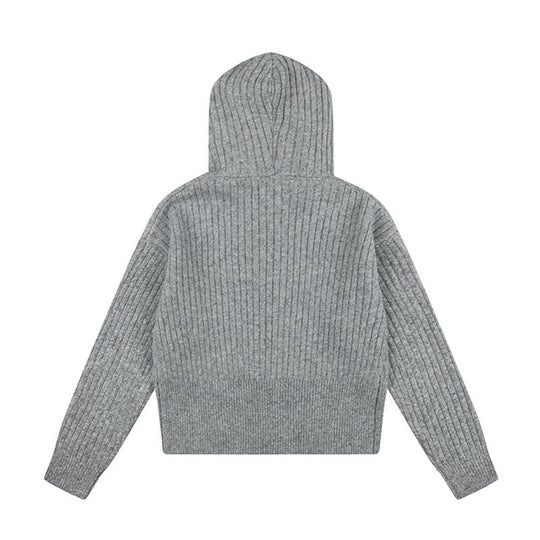 Damen Hochwertige Rippenstrick-Kapuzenjacke mit Zwei-Wege‑Reißverschluss und abnehmbarem Kunstfellkragen Nord Taschen