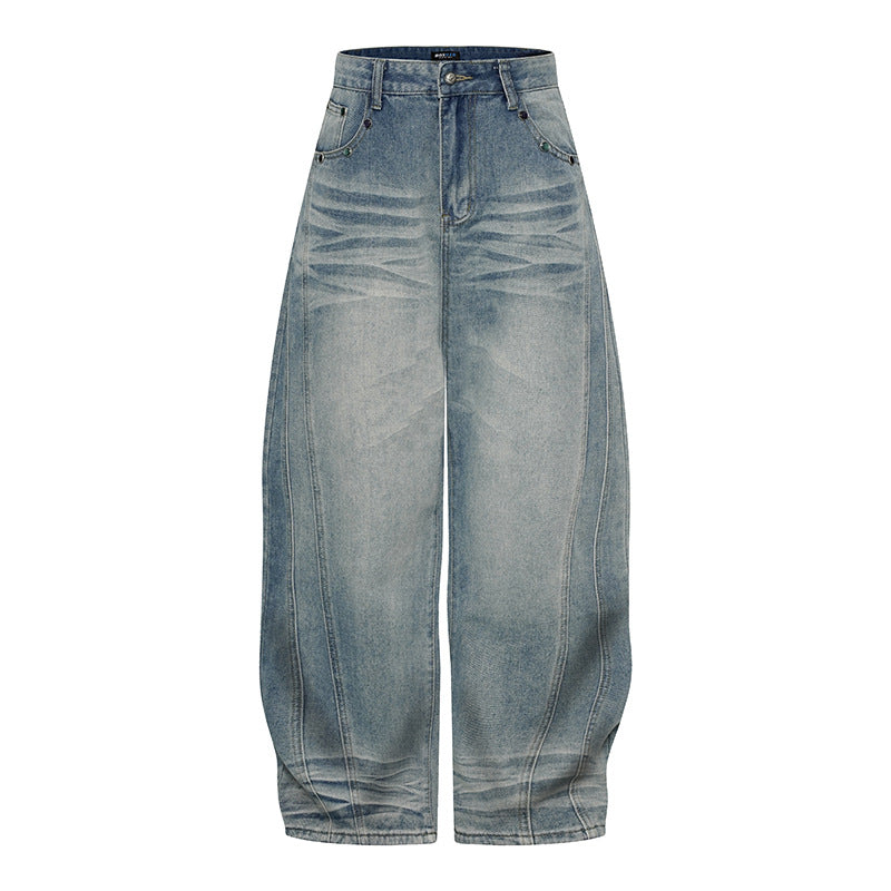 Damen Weite High‑Waist Ballon-Jeans mit Ziernähten Nord Taschen