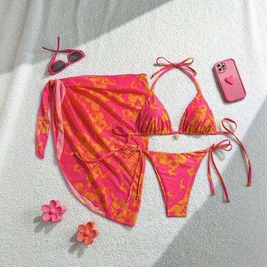 Damen Triangel-Bikini-Set mit verstellbaren Trägern und Wickeltuch