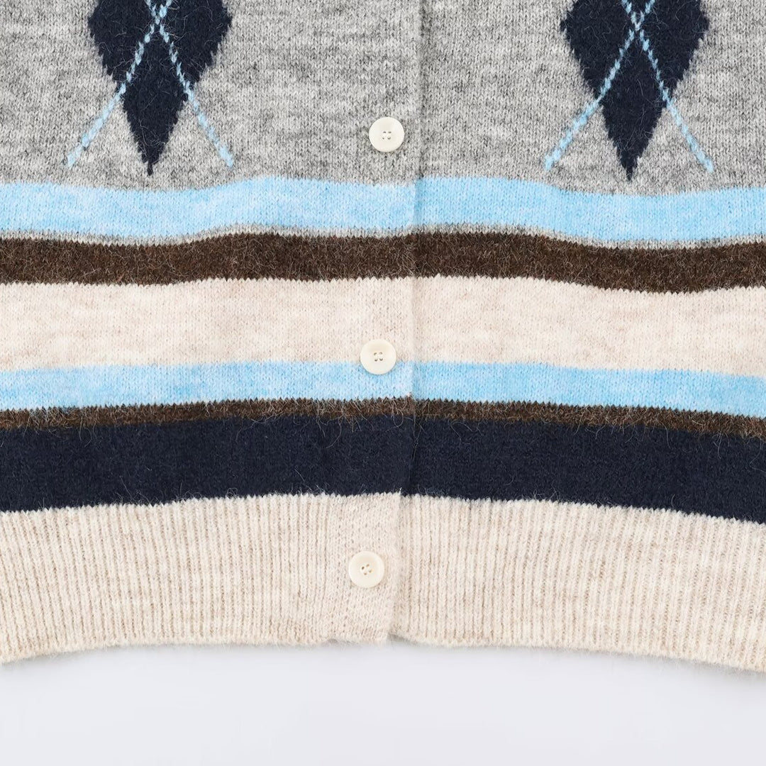 Damen Ärmellose Argyle-Strickweste mit durchgehender Knopfleiste und geripptem Saum Nord Taschen