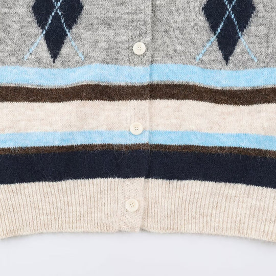 Damen Ärmellose Argyle-Strickweste mit durchgehender Knopfleiste und geripptem Saum Nord Taschen