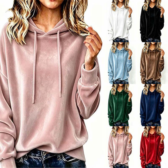Damen Kuscheliger Samt-Kapuzenpullover im Oversize-Schnitt Nord Taschen