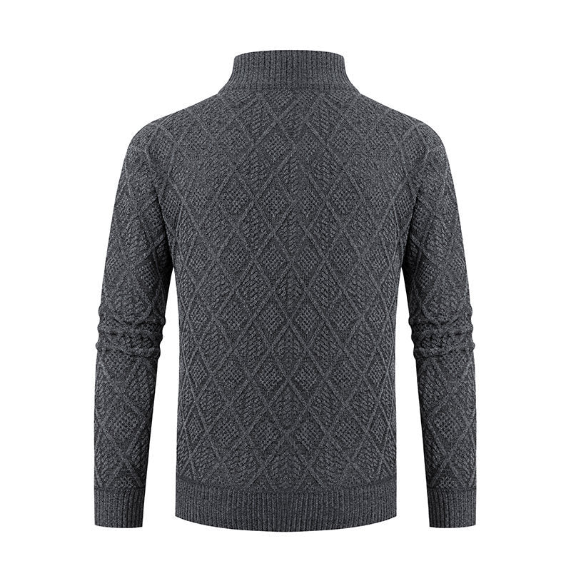 Herren Strickzipjacke mit Diamantjacquard, Stehkragen und Zweiwege-Reißverschluss Nord Taschen