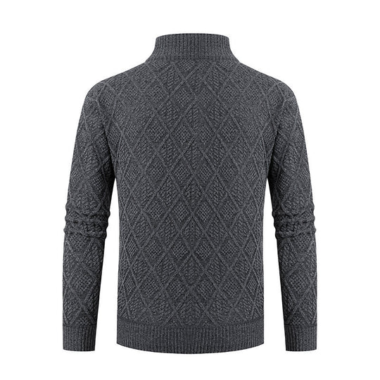 Herren Strickzipjacke mit Diamantjacquard, Stehkragen und Zweiwege-Reißverschluss Nord Taschen