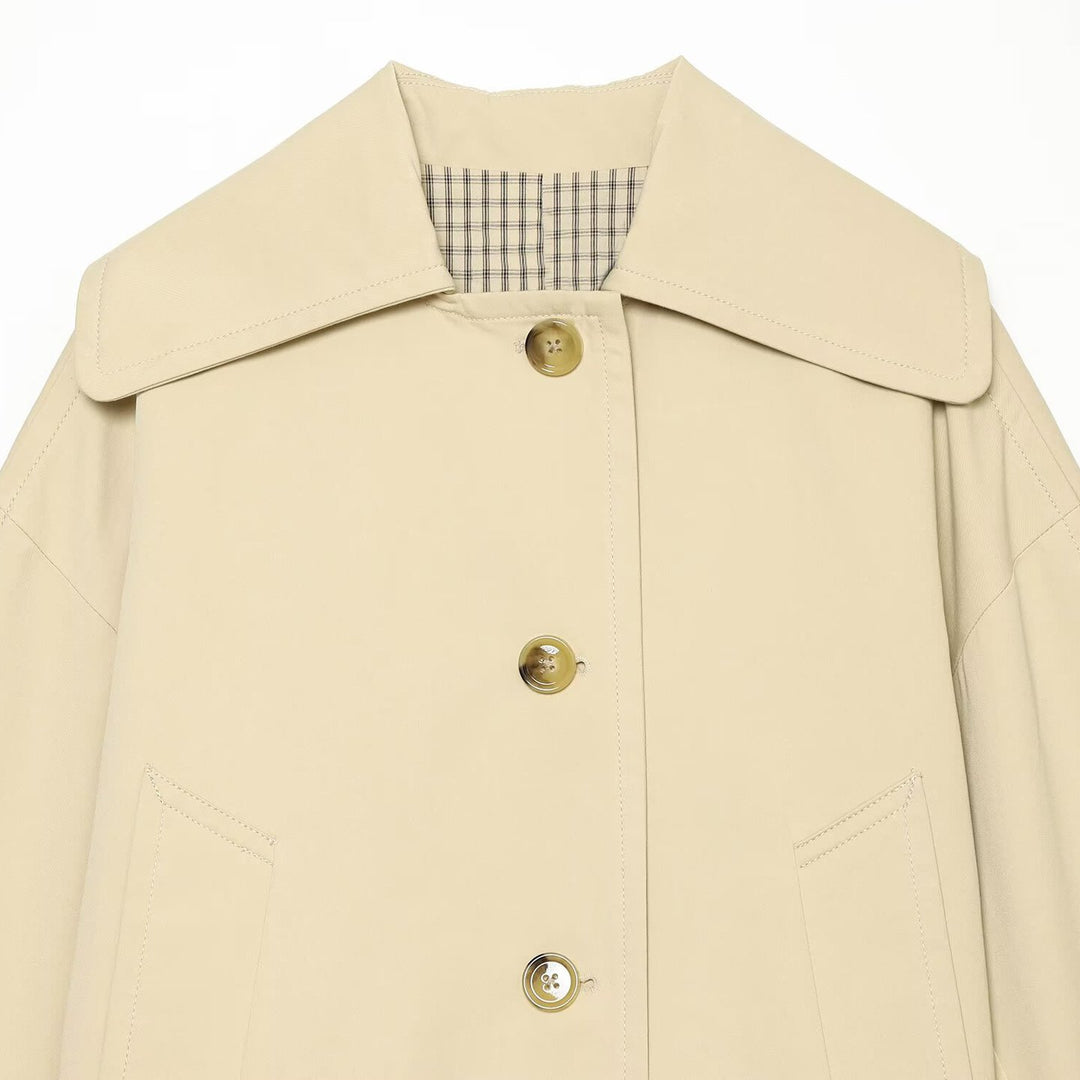 Damen Cropped Boxy-Übergangsjacke mit großem Schalkragen und aufgesetzten Taschen Nord Taschen