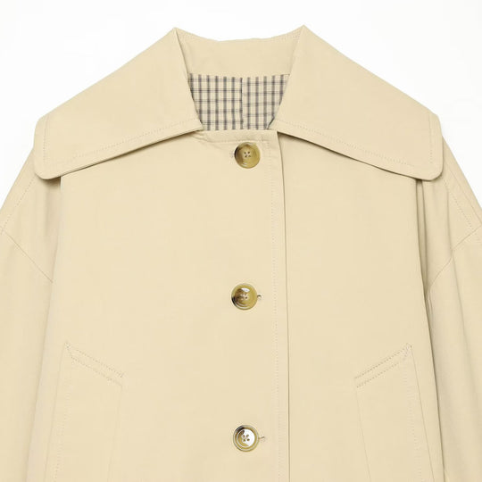 Damen Cropped Boxy-Übergangsjacke mit großem Schalkragen und aufgesetzten Taschen Nord Taschen