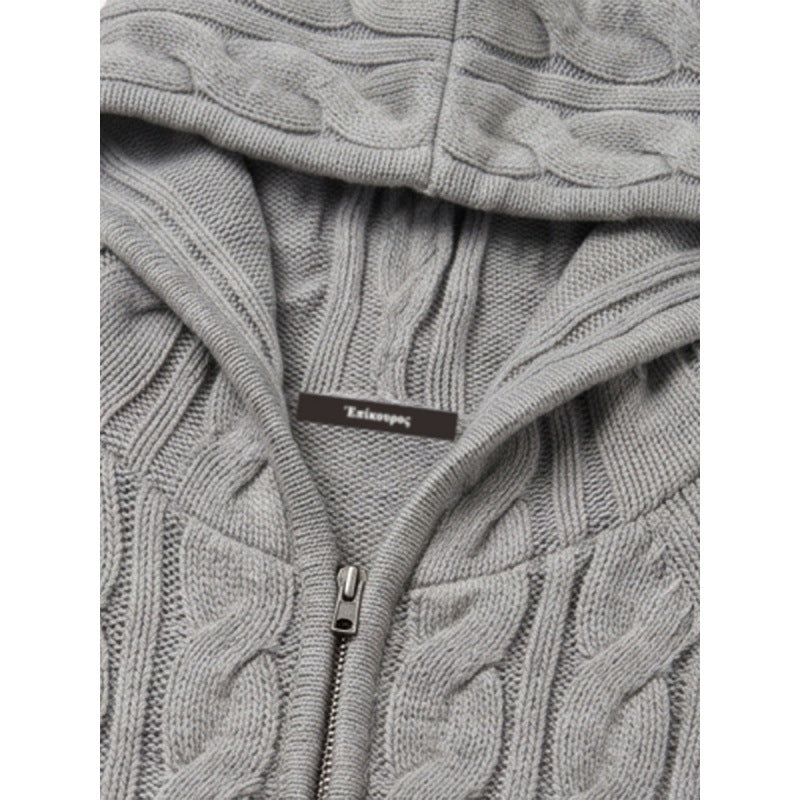 Damen Kapuzen-Zopfstrick-Cardigan mit Reißverschluss und Raglanärmeln Nord Taschen