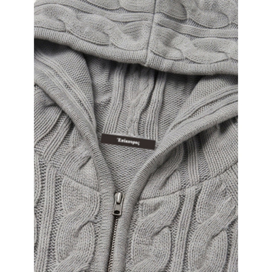 Damen Kapuzen-Zopfstrick-Cardigan mit Reißverschluss und Raglanärmeln Nord Taschen