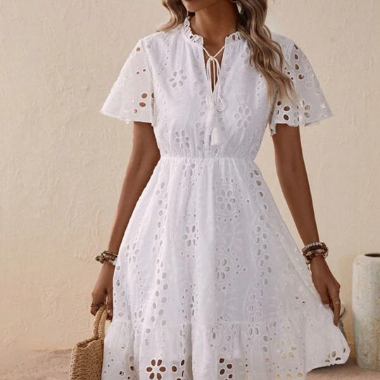 Damen Freizeitkleid mit Lochmuster und lockerer Passform