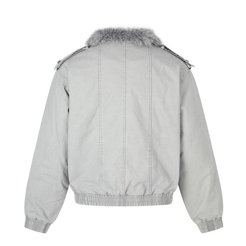 Damen wattierte Bomberjacke mit Kunstfellkragen, Nietenapplikation und Schulterklappen Nord Taschen