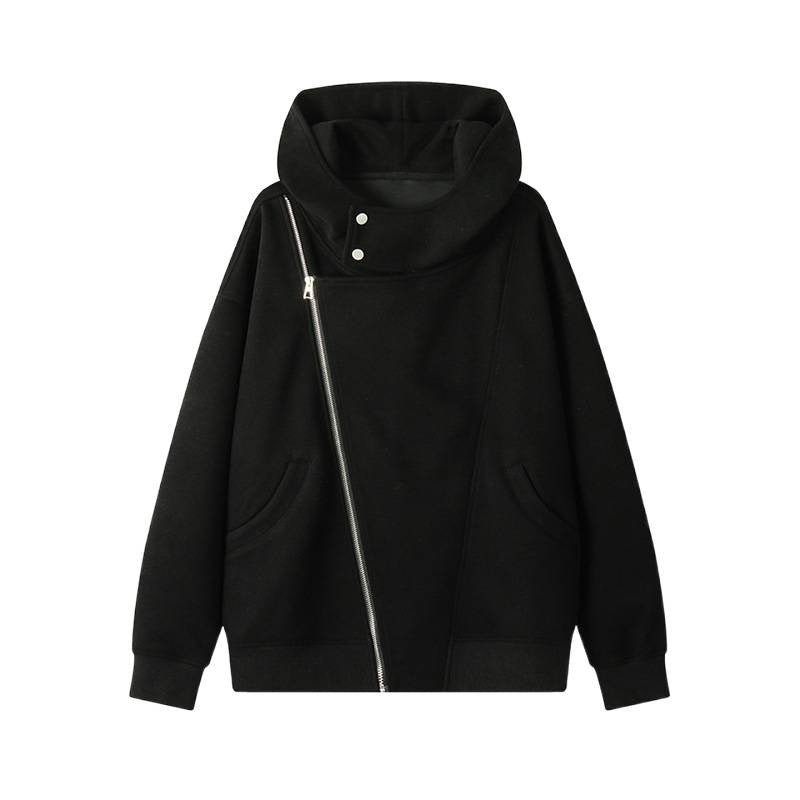 Damen asymmetrischer Kapuzenpullover mit hohem Kragen, diagonalem Reißverschluss und Kängurutaschen Nord Taschen