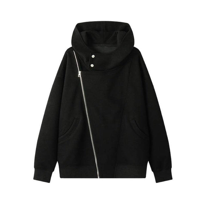 Damen asymmetrischer Kapuzenpullover mit hohem Kragen, diagonalem Reißverschluss und Kängurutaschen Nord Taschen