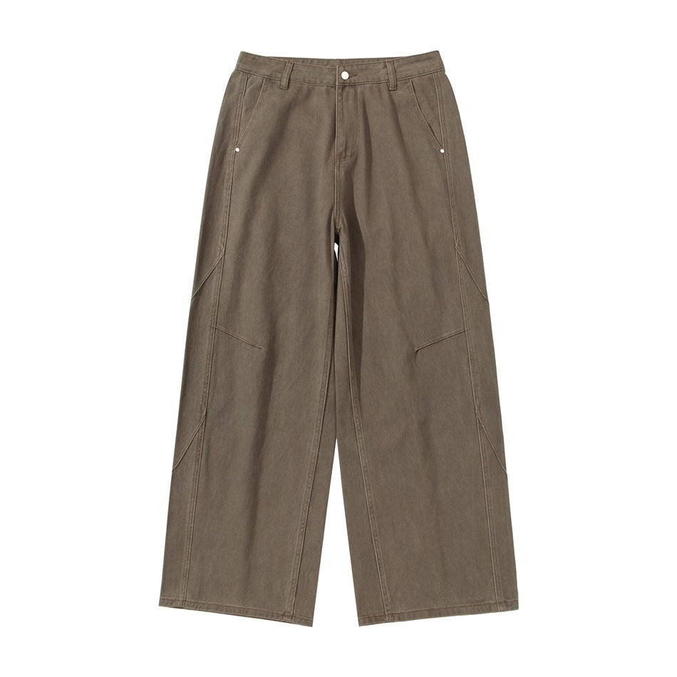 Damen Weite Bundfaltenhose im Utility‑Cargo‑Stil mit hoher Taille und markanten Teilnähten Nord Taschen