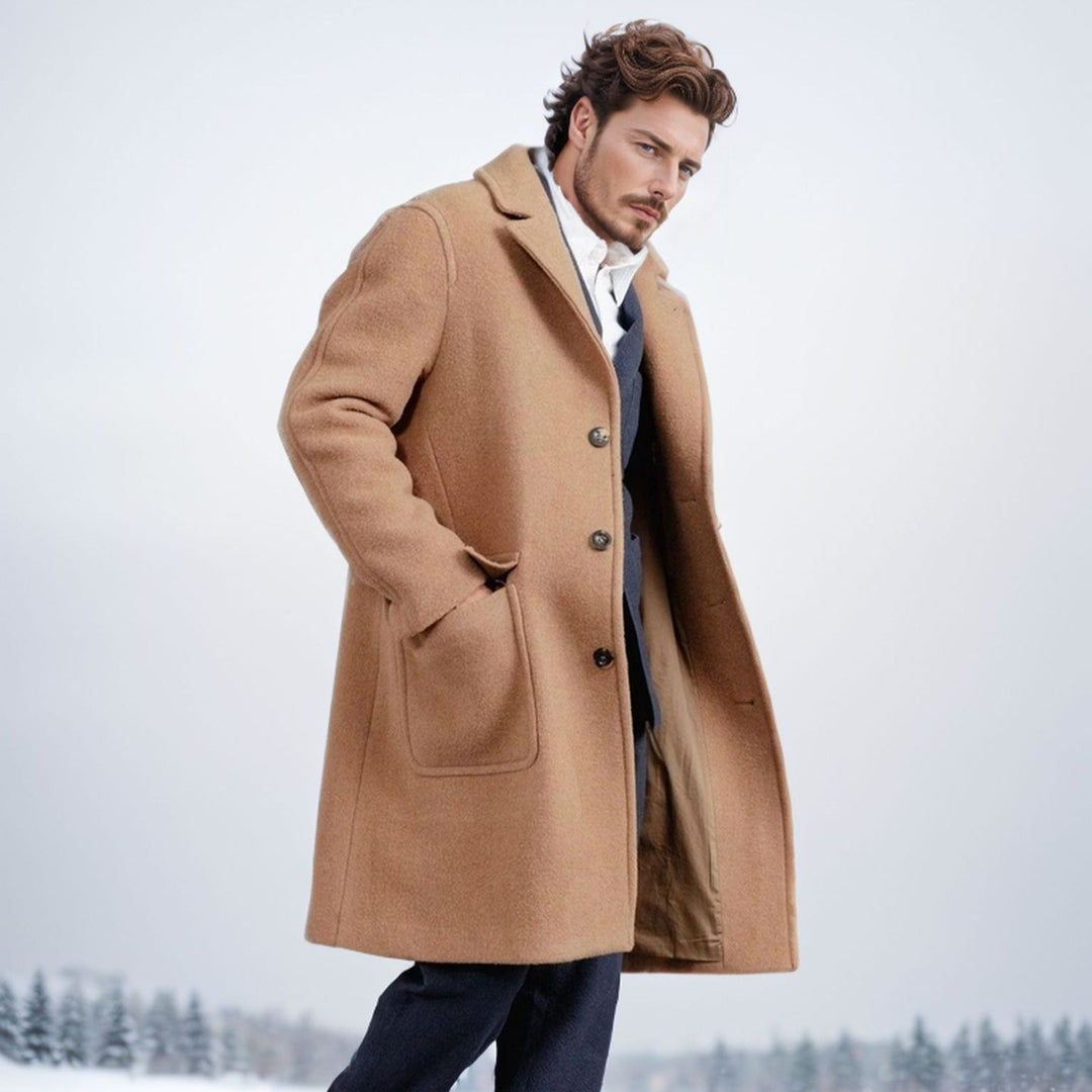 Herren Mid‑Length Teddy‑Wollmantel mit aufgesetzten Eingrifftaschen und Stehkragen Nord Taschen