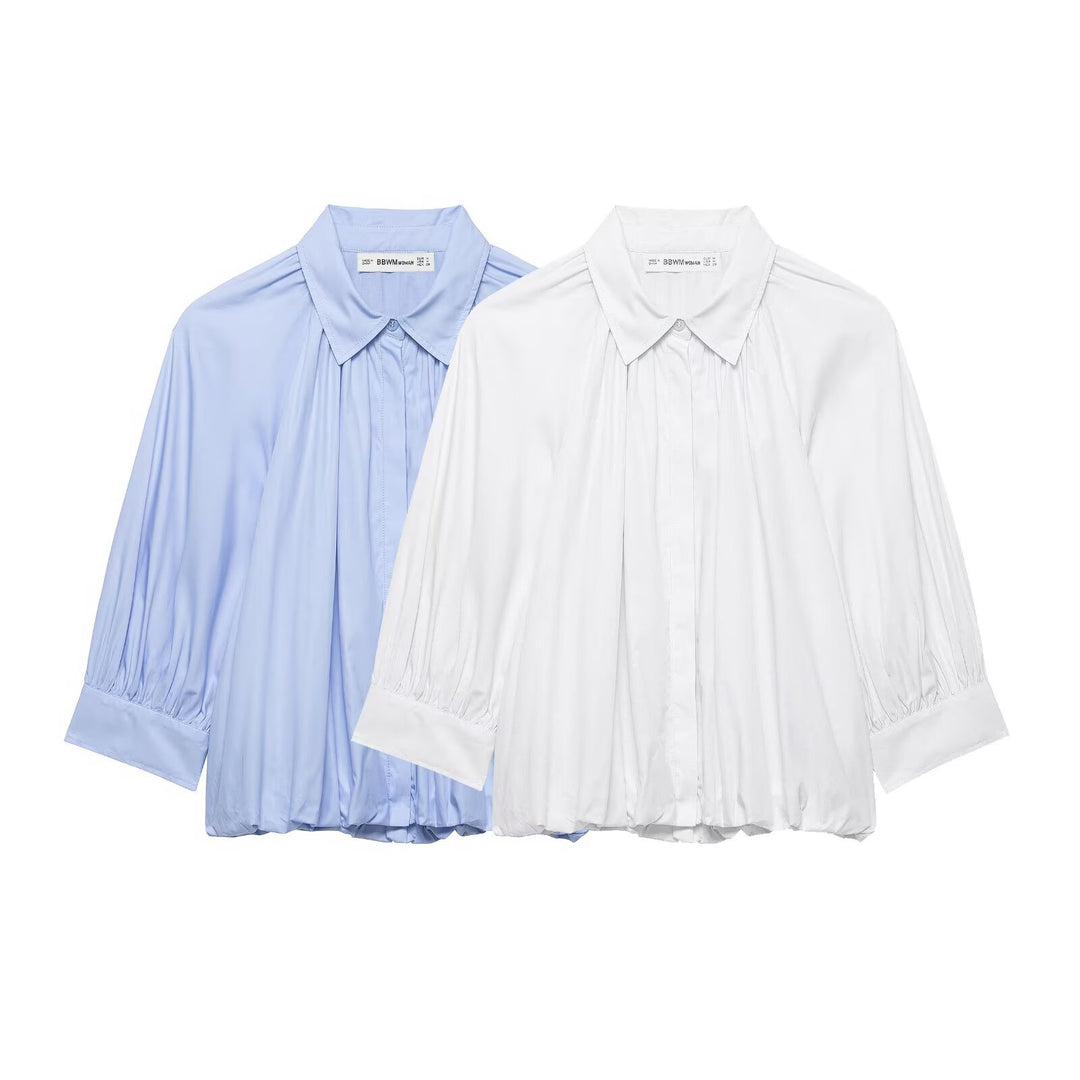 Damen Oversize-Hemdbluse mit Faltenlegung, Ballonärmeln und gerafftem Saum Nord Taschen