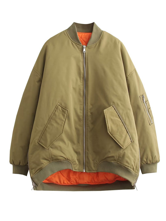 Damen oversized Bomberjacke mit technischen Details und praktischen Taschen Avellé