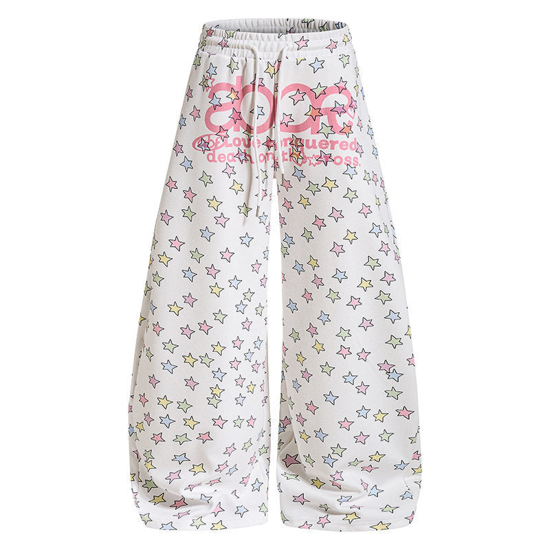 Damen Weite Lounge-Palazzohose mit hohem Elastikbund, Kordelzug und Sternchen-Allover Nord Taschen