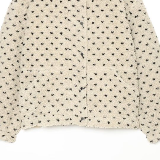 Damen Kurze Teddyjacke mit Stehkragen und Punktmuster Nord Taschen