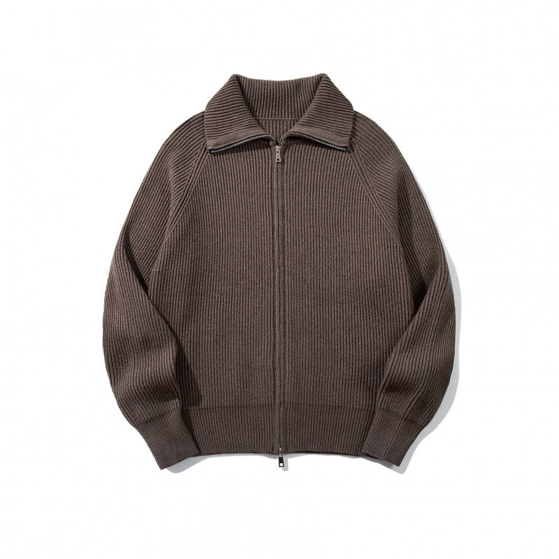 Unisex Grobgerippte Zip-Strickjacke mit Stehkragen, Raglanärmeln und Zwei-Wege-Reißverschluss Nord Taschen