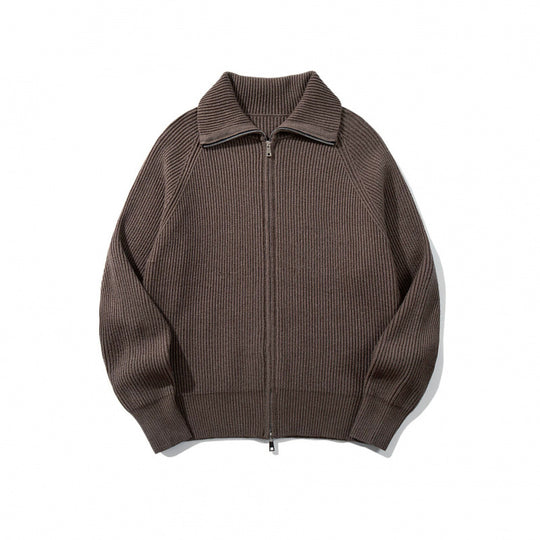 Unisex Grobgerippte Zip-Strickjacke mit Stehkragen, Raglanärmeln und Zwei-Wege-Reißverschluss Nord Taschen