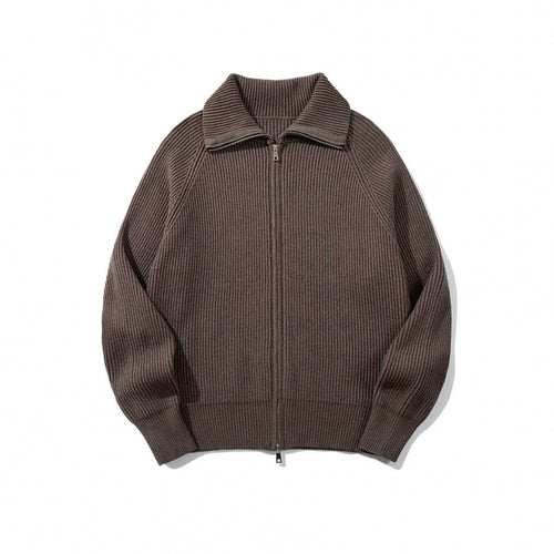Unisex Grobgerippte Zip-Strickjacke mit Stehkragen, Raglanärmeln und Zwei-Wege-Reißverschluss Nord Taschen