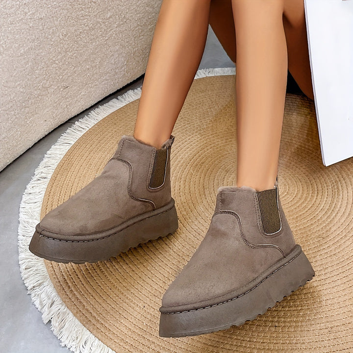 Damen  gefütterte Chelsea-Boots im Velours‑Look mit hohem Plateau‑Sohlenprofil und weichem Innenfutter Nord Taschen