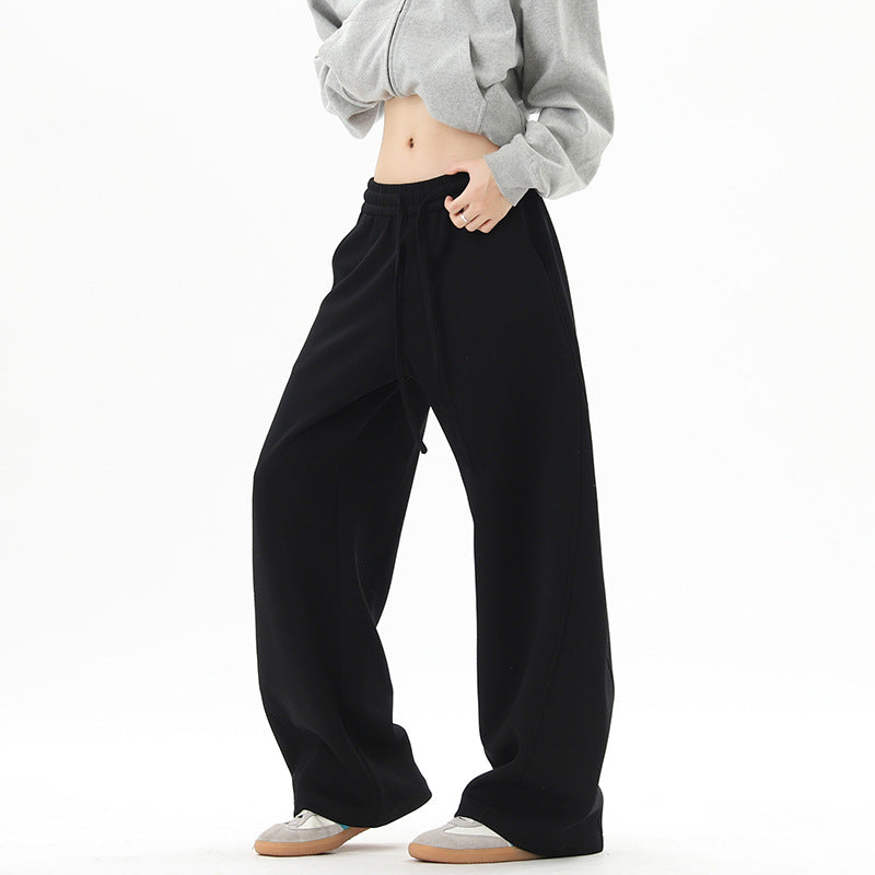 Damen Weite Loungehose mit hoher Taille aus Fleece, Tunnelzug und Seitentaschen Nord Taschen