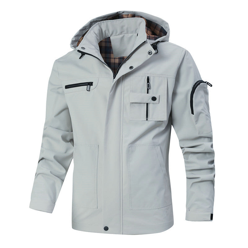 Herren Outdoor-Parka mit karierter Innenfütterung, Kapuze und Multifunktionstaschen Nord Taschen