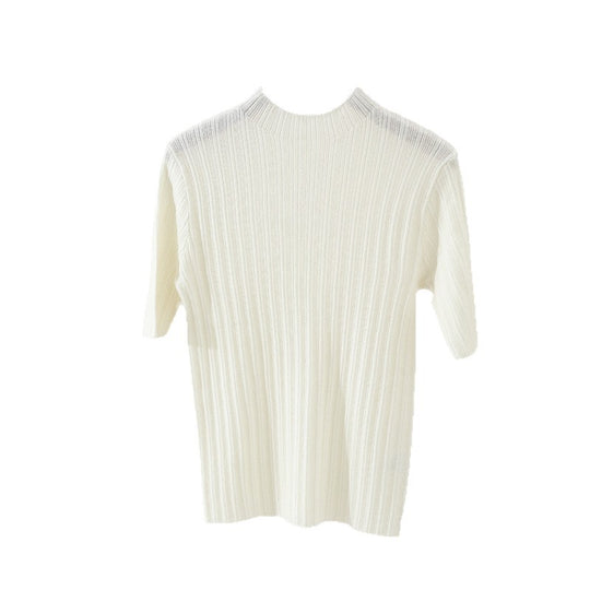 Damen Feines Geripptes Kurzarm-Feinstrickshirt mit Stehkragen Nord Taschen
