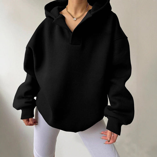 Damen Oversized Kapuzensweatshirt mit lässigem Stehkragen und langen Ärmeln Nord Taschen