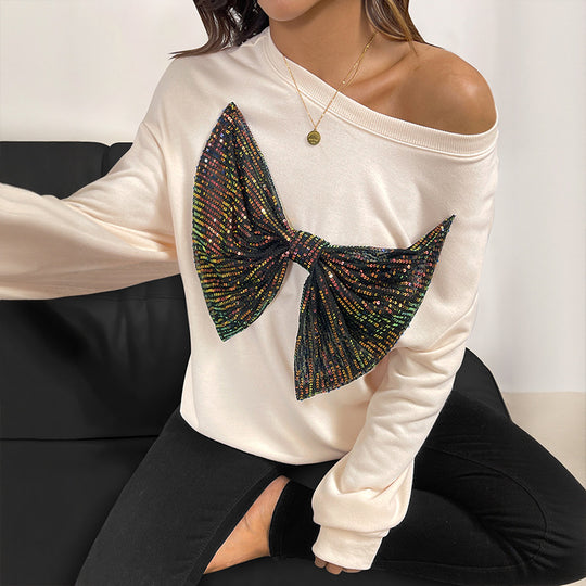 Damen Lässiger Pullover mit funkelndem Schleifenmotiv Nord Taschen
