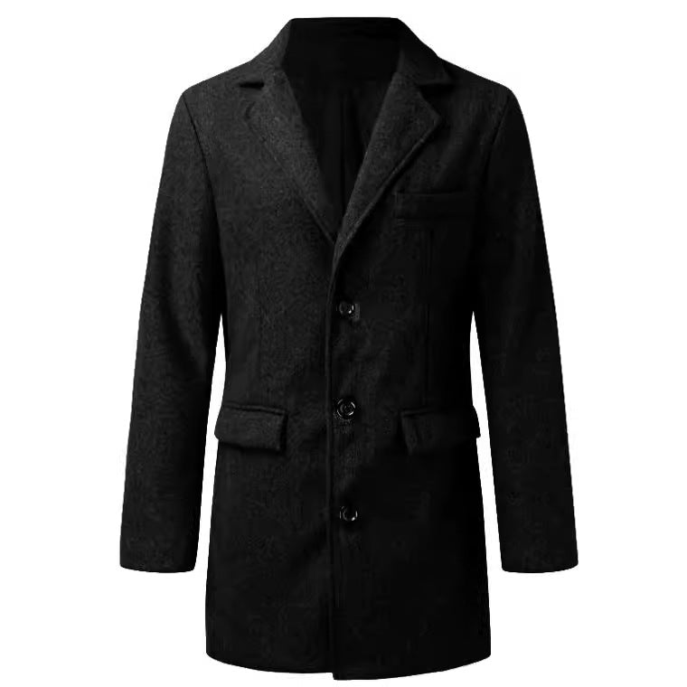Herren Moderner Longcoat aus Wollmix mit schmalem Revers, Pattentaschen und schlanker Schnitt Nord Taschen