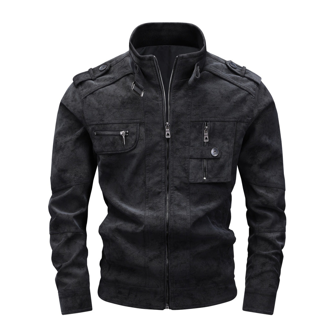 Herren Utility-Fliegerjacke in Wildlederoptik mit Stehkragen, Epauletten und Mehrfach-Taschen Nord Taschen