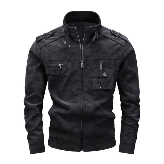 Herren Utility-Fliegerjacke in Wildlederoptik mit Stehkragen, Epauletten und Mehrfach-Taschen Nord Taschen