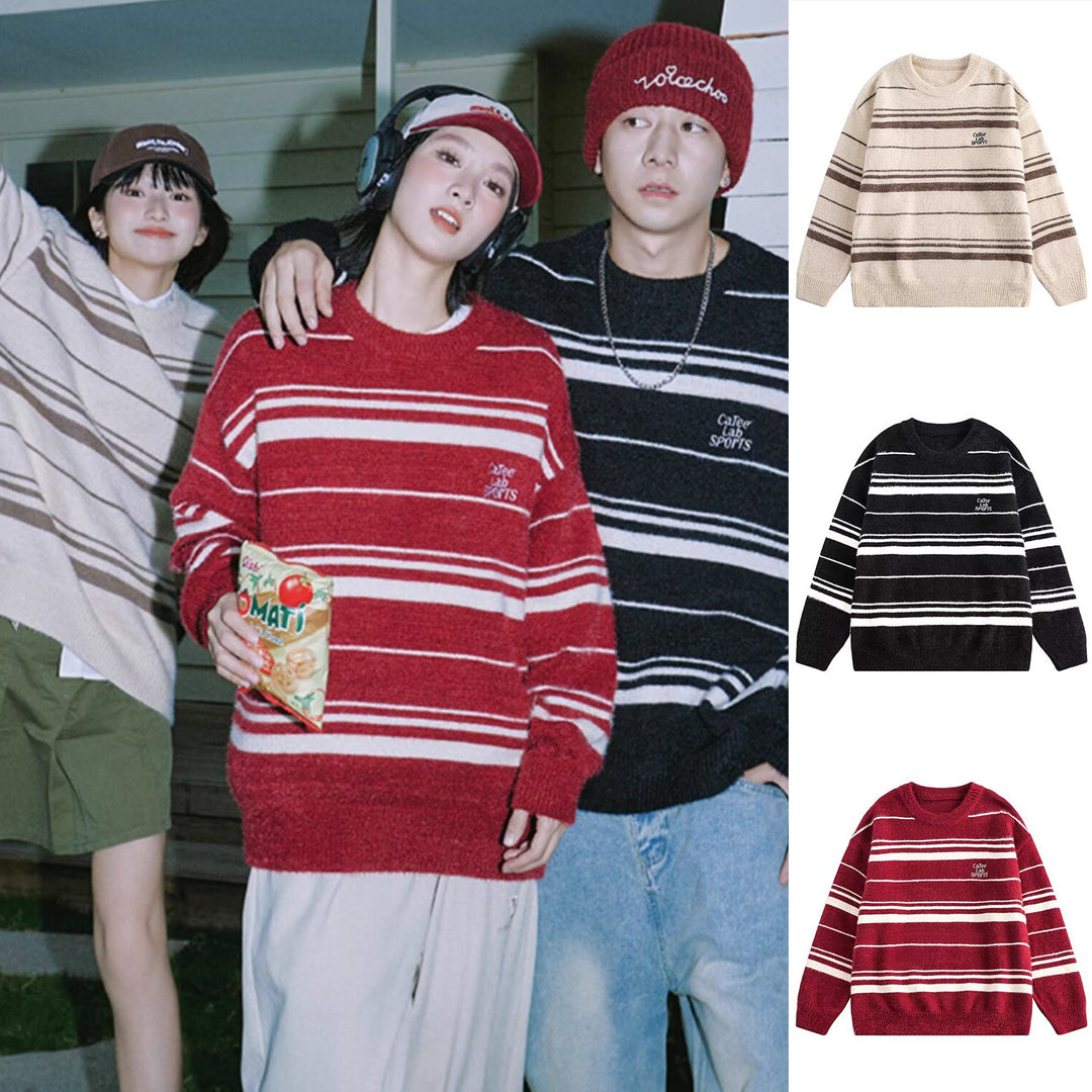 Damen Moderner Strickpullover mit Streifenmuster Nord Taschen