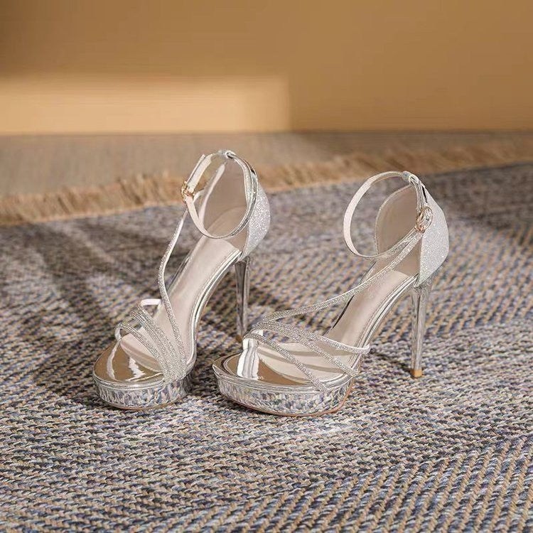Damen Glamouröse High Heels mit glitzerndem Obermaterial und elegantem Riemchen-Design