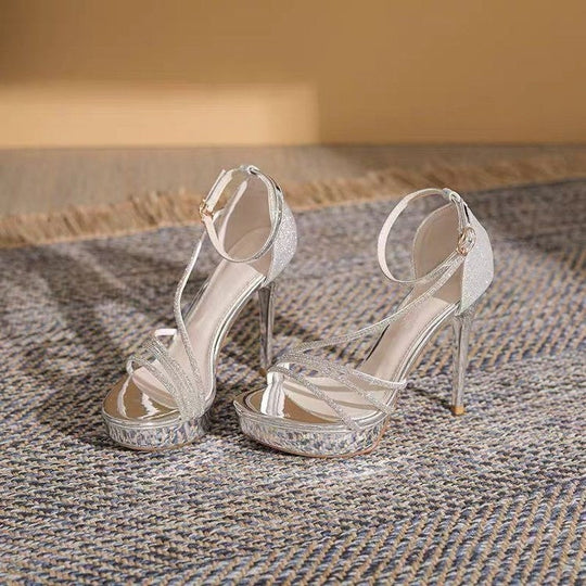 Damen Glamouröse High Heels mit glitzerndem Obermaterial und elegantem Riemchen-Design