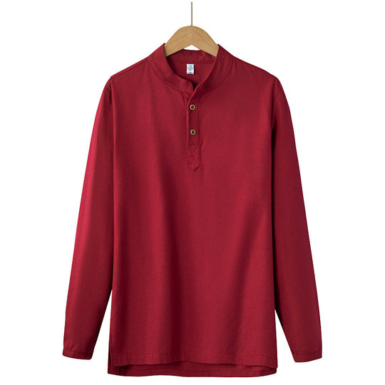 Herren langärmeliges Henley-Shirt mit Stehkragen und verdeckter Knopfleiste aus Baumwollmix Nord Taschen