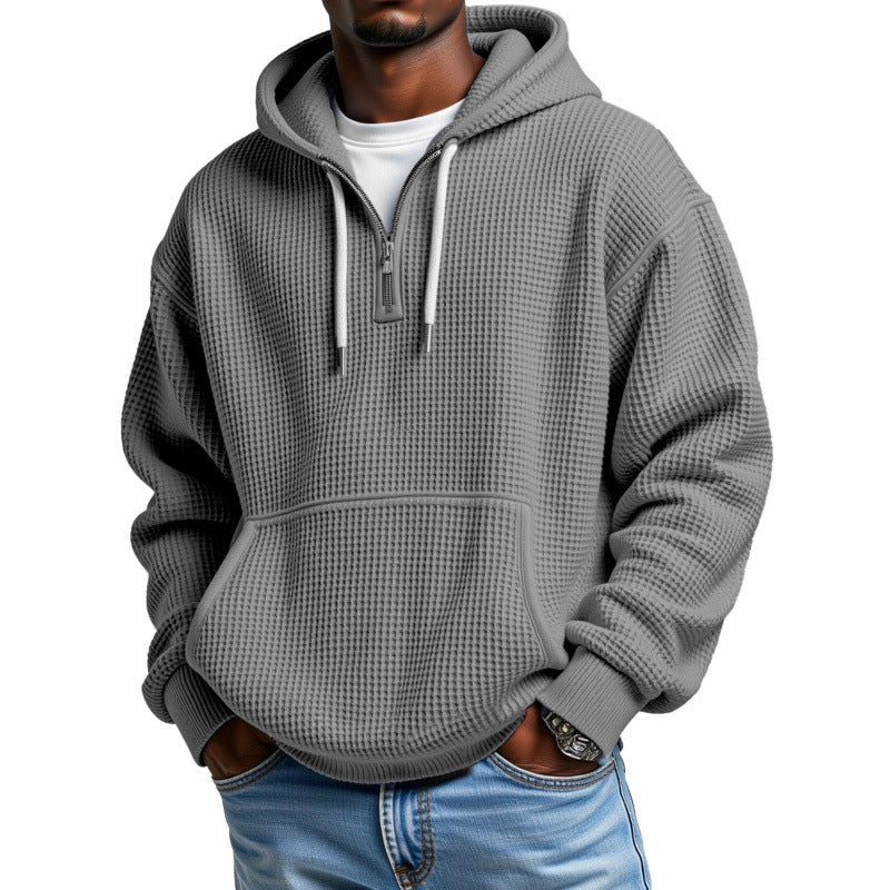 Herren Waffelstrick Halfzip-Kapuzenpullover mit Kängurutasche Nord Taschen