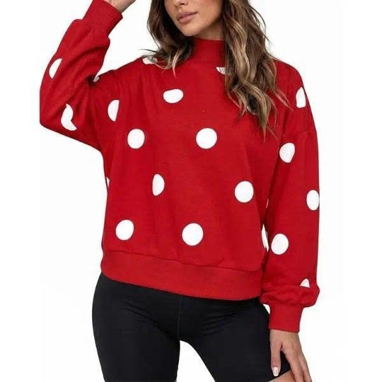 Damen Locker geschnittenes Sweatshirt mit Stehkragen und großen Punkten Nord Taschen